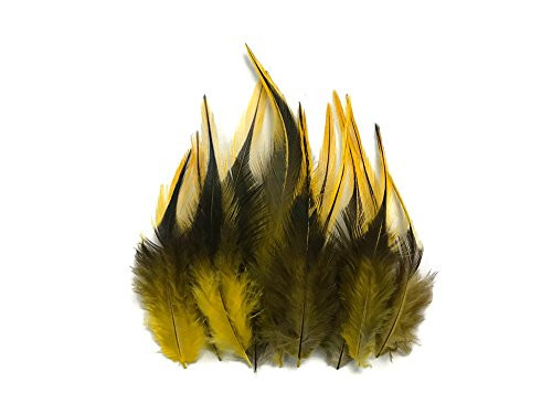 Moonlight Feather - 1 Dozen - Short Yellow Badger Rooster Hair Extension Feathers Whiting Saddle Fly Tying