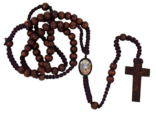 Catholic Rosary Beads with Saint Michael Medal Centerpiece with Dark Brown Wood Beading for Men and Women 19 Inches