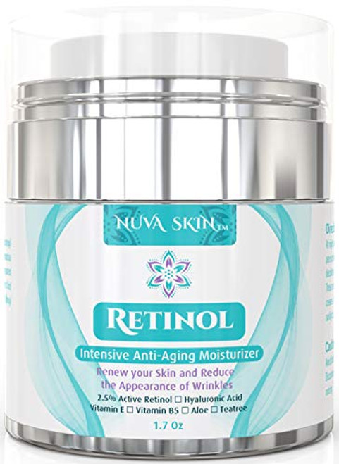 Nuva Skin Retinol Cream Moisturizer for Face and Eye Area - With Retinol Hyaluronic Acid  and  Vitamin E - Anti Aging Treatment Reduces Wrinkles  and  Fine Lines  Gentle Day and Night Serum 1.7 Fl Oz