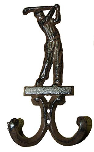 JTW -Heavy Duty Cast Iron Antique Style Rust Wall Hook Golfer Decorative Wall Hook Small - for Coat Hook Door Hooks Key Hooks Wall Hangers Jewelry Hooks Rust Brown Finish