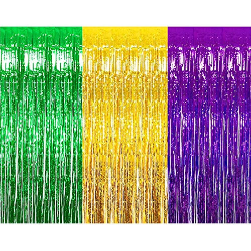 Mardi Gras Decorations Fat Tuesday Decorations Mardi Gras Party Decorations Mardi Gras Decor Mardi Gras Party Backdrop Purple Green Gold Foil Fringe Curtains Mardi Gras Party Supplies by HappyField