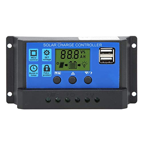Solar Charge Controller USB Port Multi-Function Adjustable LCD Display Battery Charge Control Dual USB Output Solar Panel Battery Intelligent Regulator 12V/24V 10A