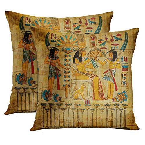 Emvency Set of 2 Throw Pillow Covers Brown Egypt Old Egyptian Papyrus Yellow Ancient Painting Vintage Wall History Parchment Pharaoh Polyester 18 X 18 Inch Square Decorative Pillowcase