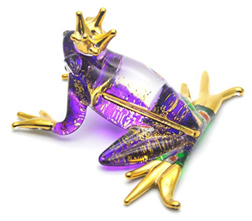 Zoo Craft Hand Blown Glass Figurine Purple Frog Prince Handmade Miniature Animal Art