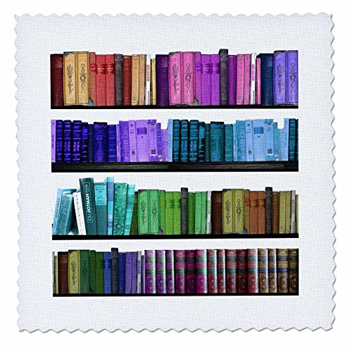 3dRose Colorful Bookshelf Books - Rainbow Bookshelves - Reading Book Geek Library Nerd - Librarian Author - Quilt Square 6 by 6-Inch -qs_112957_2-