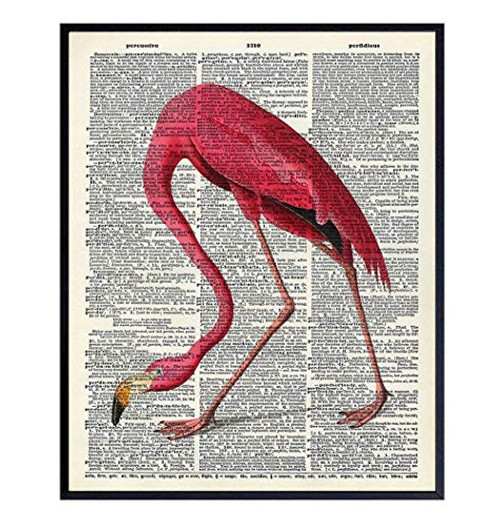 Flamingo Decor - Flamingo Wall Art - Tropical Wall Decor - Tropical Wall Art - Dictionary Art - Room Decorations For Bedroom Living Room Bathroom Office - Flamingo Gifts for Women