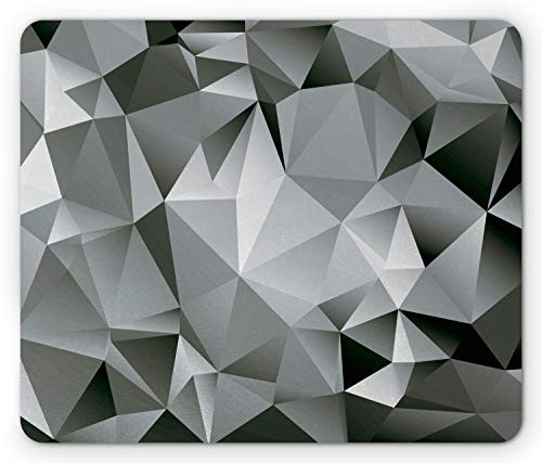 Lunarable Abstract Mouse Pad Fractal Monochrome Composition Triangles Polygonal Effect Contemporary Futuristic Rectangle Non-Slip Rubber Mousepad Standard Size Black Grey