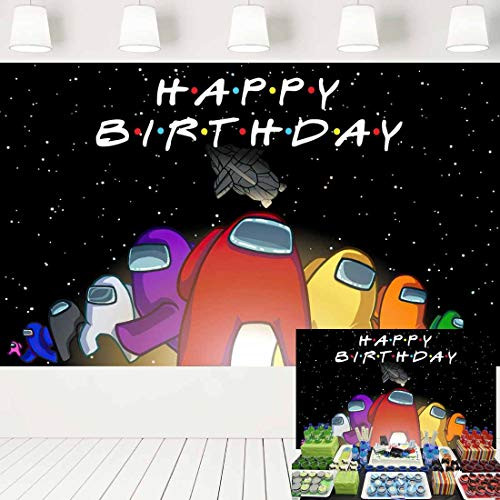 Among Us Birthday Party Supplies Photography Backdrop 5x3FT Video Game Banner Decorations for Gamer AS-02