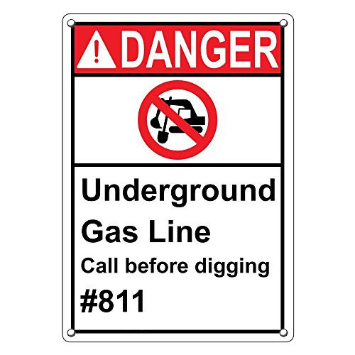 Weatherproof Plastic Vertical ANSI Danger Underground Gas Line Call Before Digging 811 Sign with English Text and Symbol