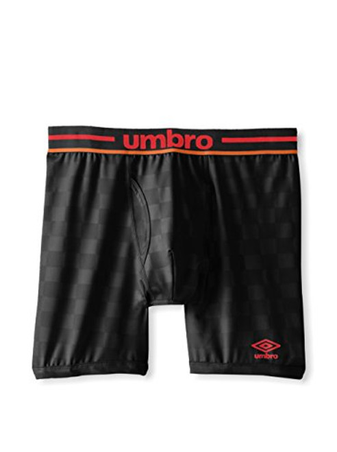 Umbro Mens Performance Stretch Check Boxer Brief Black/Red Small