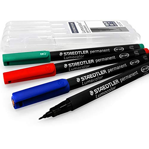 Staedtler Lumocolor Permanent Marker Pens  Superfine  Black Blue Red Green  Wallet of 4