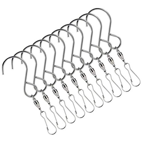 DOITOOL 10pcs Swivel Hook Clips Spinning Hanging Hooks Stainless Steel Rotating Hooks S-Shape Twisters Hanger for Wind Chimes Plants Basket Birdcage Windsock