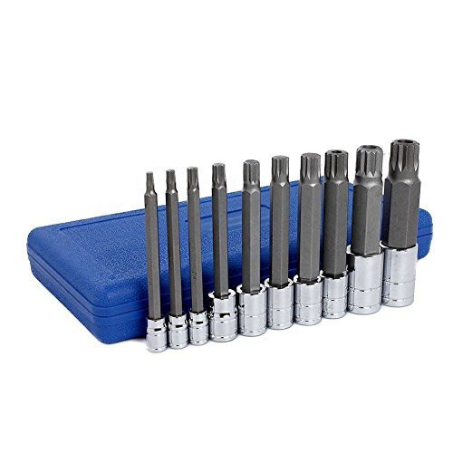 J&R Quality Tools 4-Inch Extra Long XZN Triple Square Spline Bit Socket Set, S2 Steel | 10-Piece Set