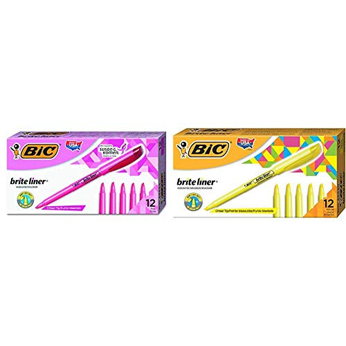BIC Brite Liner Highlighter Chisel Tip Pink 12-Count  and  Brite Liner Highlighter Chisel Tip Yellow 12-Count