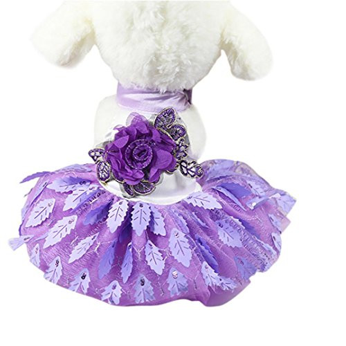 Funic Wedding Dress Pet Puppy Clothes for Small Dogs Lace Cat Skirt Party Princess Pet Apparel Purple Funic Wedding Dress Pet Puppy Clothes for Small Dogs Lace Cat Skirt Party Princess Pet Apparel Purple