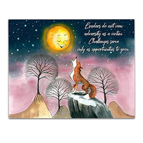 inchLeaders do not view adversity as a victims. inch Howling Wolf Full Yellow Moon Empowering Messages for Teens Wall Art Decor - Unframed 11 x 14 Watercolor Print - Decor for Teen Boy Bedroom