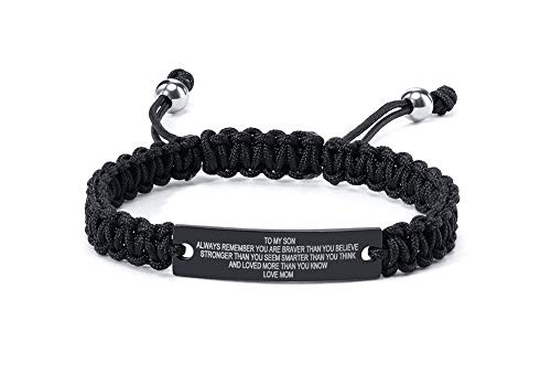 MEALGUET Braided Rope Style Always Remember Engraved Inspirational Son Bracelets to My Son from Mom Bracelets Gift for Christmas Graduation MEALGUET Braided Rope Style Always Remember Engraved Inspirational Son Bracelets to My Son from Mom Bracelets Gift for Christmas Graduation