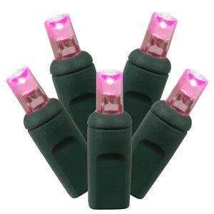 Vickerman 50 Light Wide Angle Pink LED Light Set on Green Wire