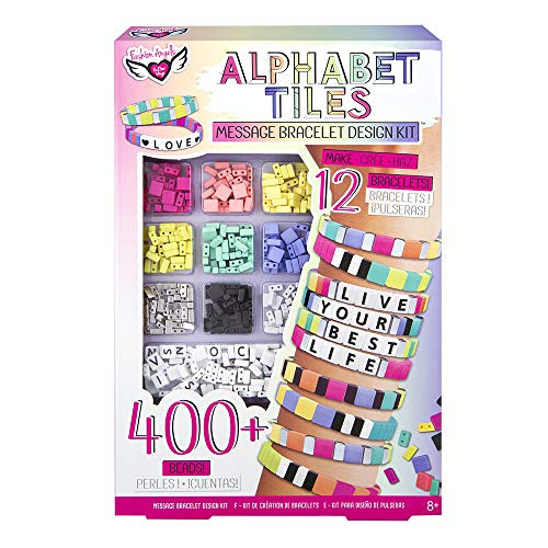 Fashion Angels Alphabet Tiles Message Bracelet Kit - Alphabet Beads Bracelet Making Kit for Kids Ages 8 and Up 400 Plus Beads for DIY Bracelets Makes 12 Colorful Bracelets -12557-