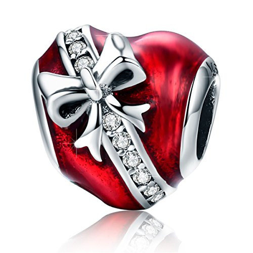 BAMOER 925 Sterling Silver Love Heart Charms Bead for Snake Chain Bracelet Bow Charms BAMOER 925 Sterling Silver Love Heart Charms Bead for Snake Chain Bracelet Bow Charms