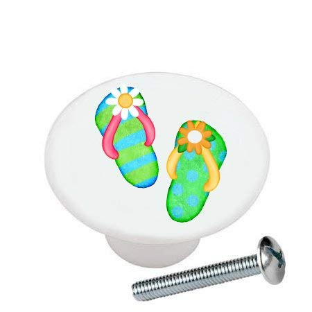 Daisy Flip Flops KNOB from Beach Series Drawer Knob Pull Handle Ceramic Circle Round Shape Cabinet Pulls Cupboard Knobs with Screws for Home or Office