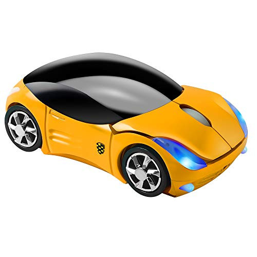 Usbkingdom 2.4GHz Wireless Mouse Cool 3D Sport Car Shape Ergonomic Optical Mice with USB Receiver for PC Laptop Computer Women Small Hands-Yellow-
