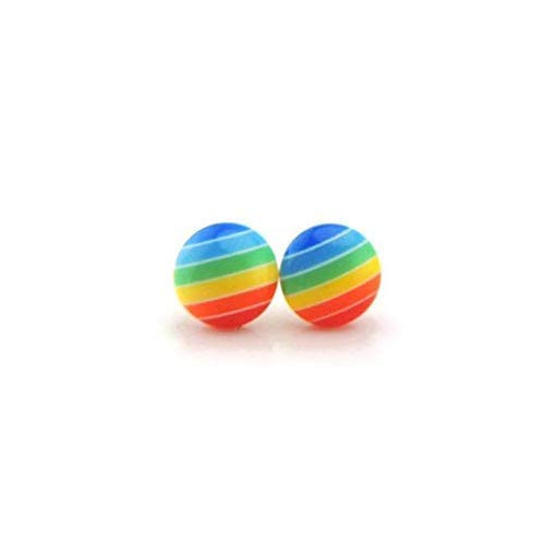Dainty Rainbow Stripe Round Earrings Metal Free Plastic Post for Sensitive Ears 6mm