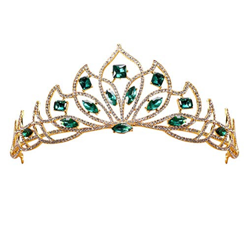 Frcolor Crystal Bridal Crown Vintage Prom Pageant Queen Crown Wedding Princess Tiara Headband -Green-