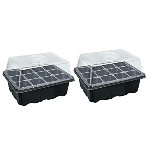 Seed Trays Seedling Starter Tray Humidity Adjustable Plant Starter Kit with Dome and Base Greenhouse Grow Trays Mini Propagator for Seeds Growing Starting -Black 2PC- Seed Trays Seedling Starter Tray Humidity Adjustable Plant Starter Kit with Dome and Base Greenhouse Grow Trays Mini Propagator for Seeds Growing Starting -Black 2PC-