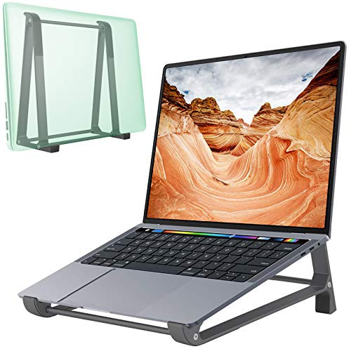Laptop Stand for Desk -2 in 1- Laptop Vertical Stand Ergonomic Aluminum Computer Stand Laptop Riser Notebook Holder Compatible with MacBook Air/Pro Dell HP Lenovo More 10-17 inch Laptops -Gray-