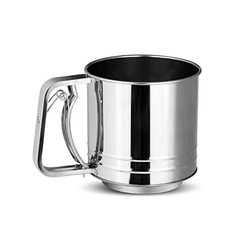 AIEVE Flour Sifter Sifter for Baking 3 Cup Stainless Steel Double-Layer Flour Sieve for Powdered Sugar with Hand Press Design