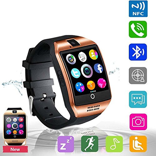 Bluetooth Smart Watch Phone Pandaoo Smart Watch Mobile Phone Unlocked Universal GSM Bluetooth 4.0 NFC Music Player Camera Calendar Stopwatch Sync for Android iPhone Google Huawei Smartphones (Bronze)