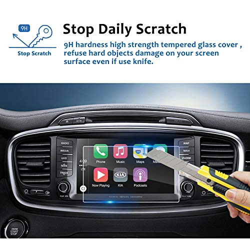 LFOTPP Car Navigation Screen Protector for 2016-2018 Sorento UVO 8 Inch Tempered Glass 9H Hardness Car Infotainment Stereo Display Center Touchscreen Protective Film