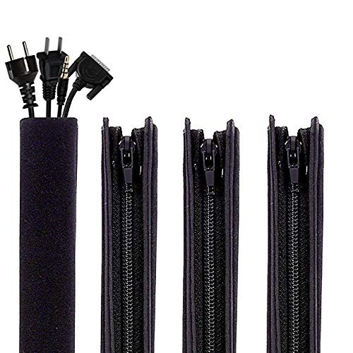 Cable Management Sleeves, Albabara 4 Pack Zipper Cord Management Organizer System, Flexible Cable Sleeve, Wire Cover, Cable Wrap, Cord Sleeves for TV, Computer, Office, Home, 19.5 inch