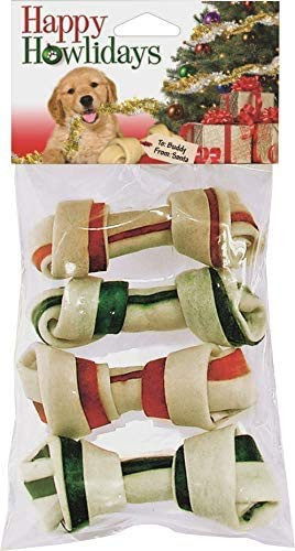 Pet Factory Happy Howlidays Christmas Beefhide Bones 4pk 4 inch