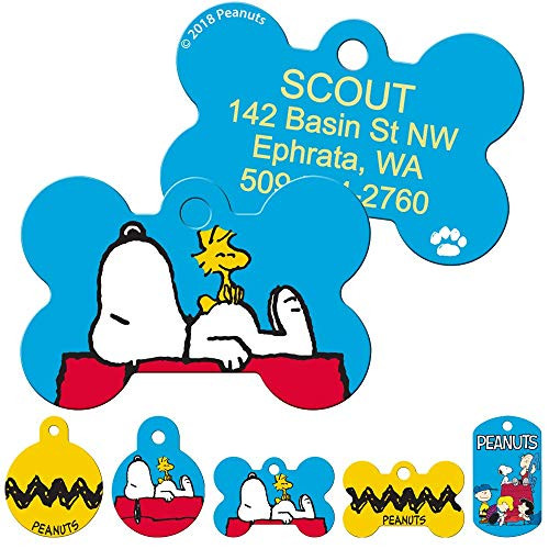 GoTags Cartoon Charlie Brown and The Peanuts Gang Pet ID Tags for Dogs and Cats Personalized Engraved Dog ID Tags with up to 4 Lines of Custom Text