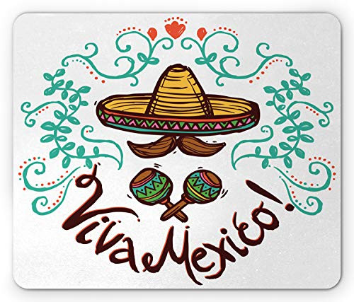 Lunarable Mexican Mouse Pad Mexico Style Sketch Floral Ornament Typography Design Hispanic Artwork Rectangle Non-Slip Rubber Mousepad Standard Size Seafoam Brown Orange
