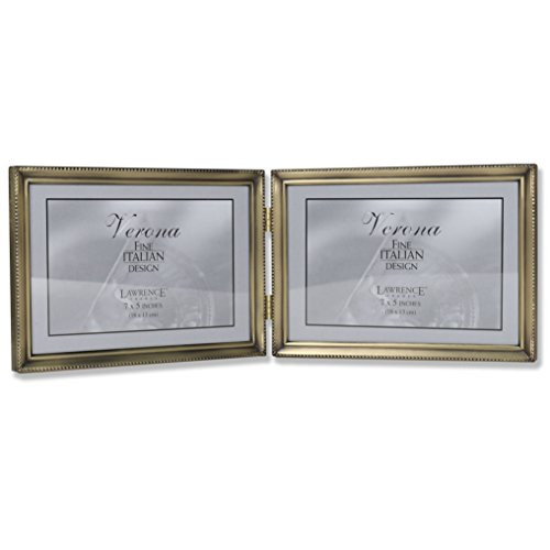 Lawrence Frames 11475D Antique Gold Bead Hinged Double Picture Frame, 7 by 5-Inch