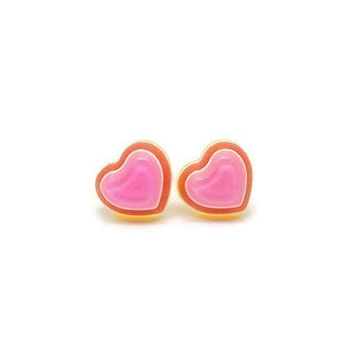Pink Heart Earrings on Hypoallergenic Plastic Posts for Metal Sensitive Ears