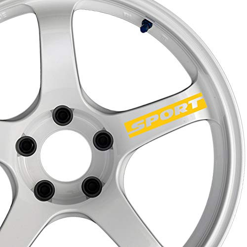 ReplaceMyParts Sport Lettering Cut-Out No Background Decal Sticker Wheels Rims Racing Car Sticker Emblem Logo -4 Pieces- Yellow