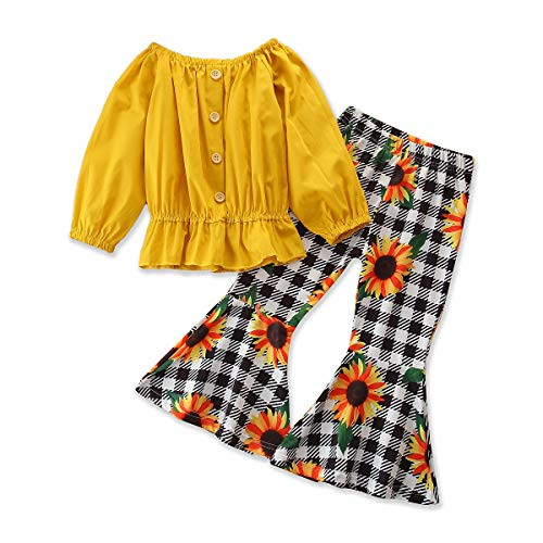 2PCS Toddler Baby Girls Off Shoulder Outfits Ruffle T Shirts Tops  Plus Camouflage Pants Summer Clothing Set -Yellow 3-4T- 2PCS Toddler Baby Girls Off Shoulder Outfits Ruffle T Shirts Tops  Plus Camouflage Pants Summer Clothing Set -Yellow 3-4T-