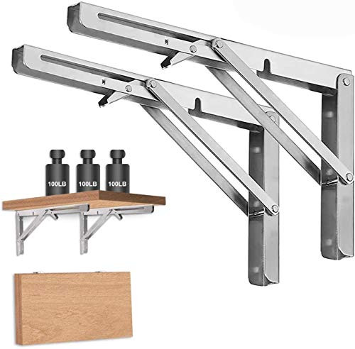 Folding Shelf Brackets Heavy Duty Metal Triangle Shelf Supports Wall Mounted DIY Stainless Steel Table Bench Floating Shelf Brackets Floating Shelf Brackets for 10 inch Deep Shelf Foldable Space Saving