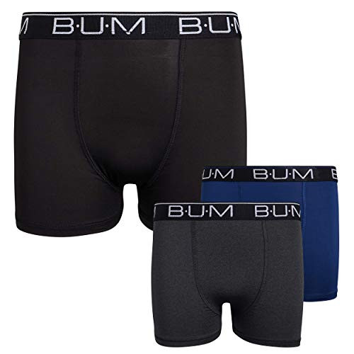 B.U.M. Equipment Boys Performance Dry-Fit Compression Boxer Briefs -3 Pack- Black/Charcoal/Blue Size X-Large / 16-18