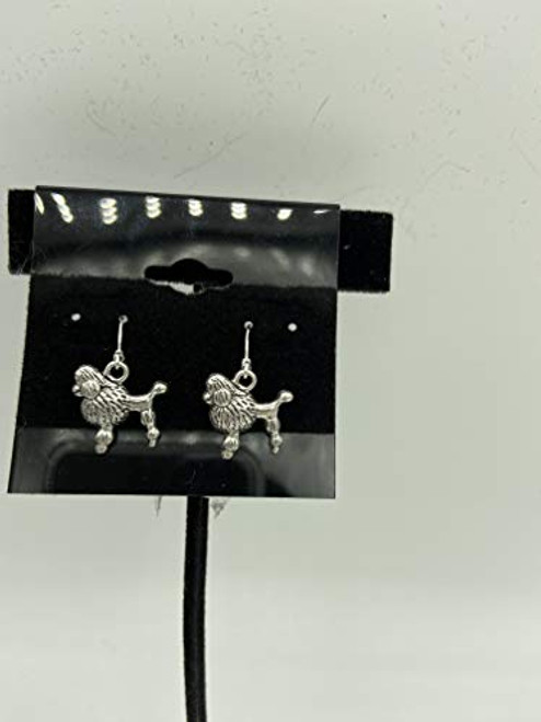 Silvertone Poodle Charm Dangle Earrings with Sterling Silver Hooks