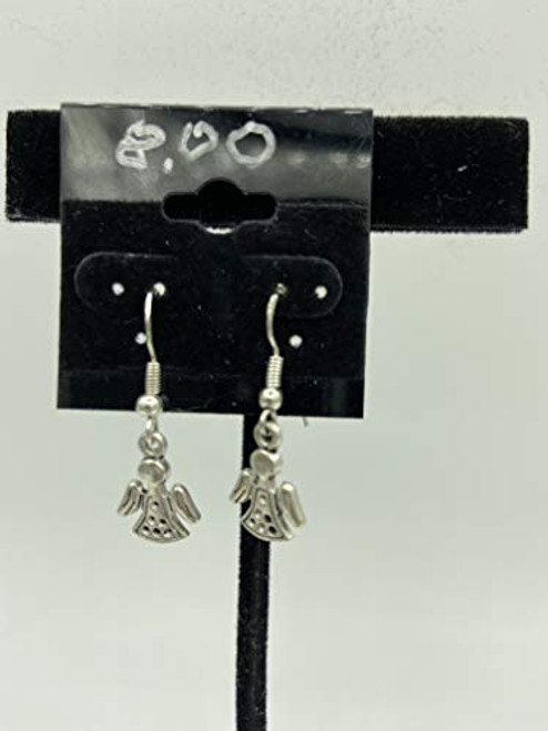Dainty Silvertone Angel Charm Dangle Earrings with Sterling Silver Hooks