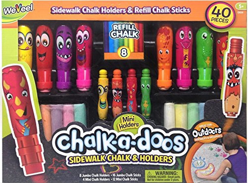 Chalk A Doo 40 piece Outdoor Sidewalk Chalk Set including 8 Jumbo Chalk Holders 16 Jumbo Chalk Sticks 4 Mini Chalk Holders and 12 Mini Chalk Sticks by Wevell