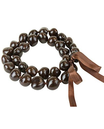 Hawaiian Kukui Nut Leis Beads Necklaces with Hand Painted Flower Adjustable 32 inches Lei for Men and Women -Solid Brown-
