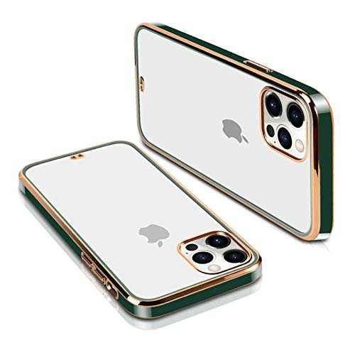 MOWIME iPhone 12 Case iPhone 12 Pro Case 6.1 in Clear Soft TPU Plating Bumper Anti-Scratch Shockproof Protective Case Cover for iPhone 12/iPhone 12 Pro 2020 -Dark Green-