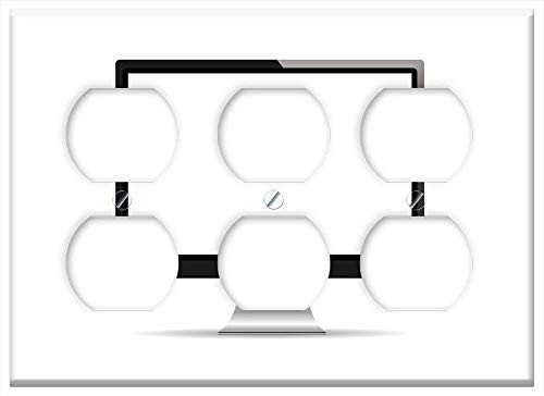 Triple Duplex Outlet Wall Plate Cover - Monitor Isolated Display White Internet Technology