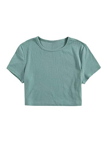 Floerns Womens Casual Short Sleeve Crop Top Tee T-Shirt Green S